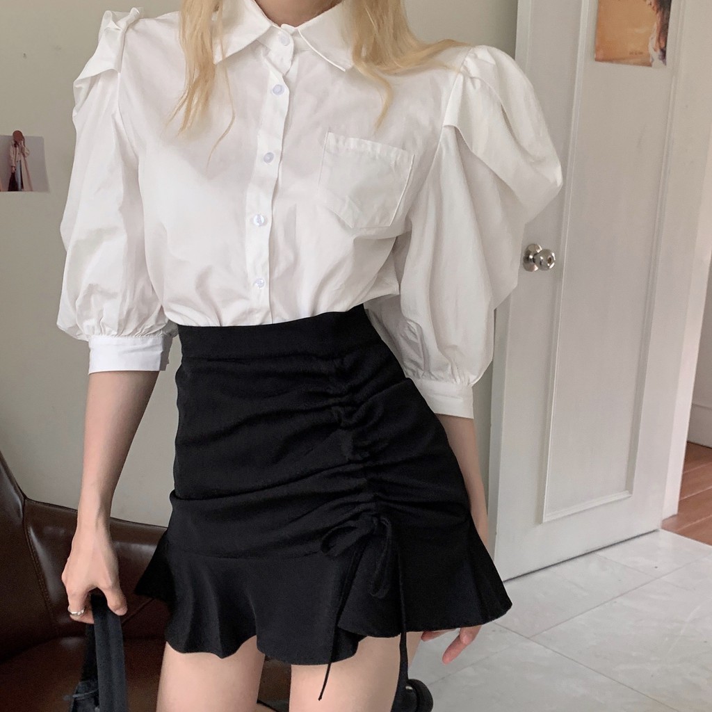 Chân váy dây rút ❤ Chân váy chữ A, chân váy ulzzang Hàn Quốc ❤ Chân váy trắng, chân váy đen - NhimShop CV08 | BigBuy360 - bigbuy360.vn