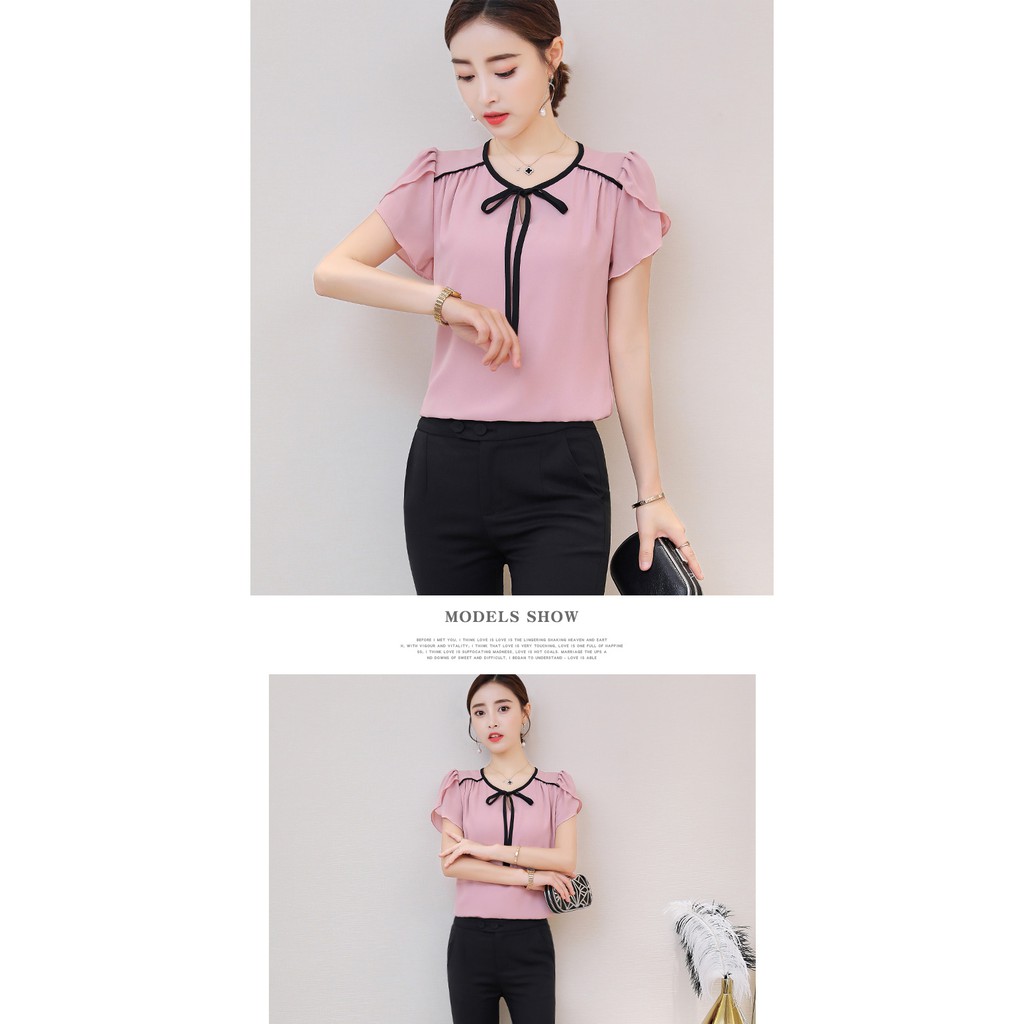 Áo Sơ Mi Kiểu Nữ Viền Đen Tay Búp Sen | BigBuy360 - bigbuy360.vn