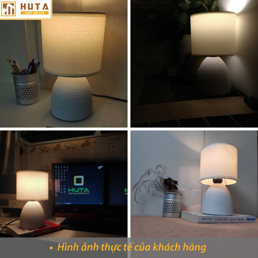 Đèn Ngủ Để Bàn THÂN GỐM SỨ THỦ CÔNG, Chao Vải, Bóng Led E27, dùng trang trí decor, mã S2– HUTA shop