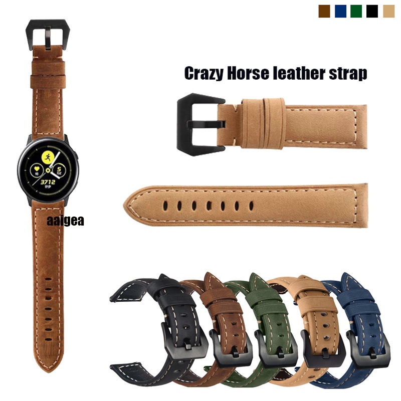 Dây đeo bằng da ngựa màu đen cho đồng hồ thông minh Samsung Galaxy Active 2 40mm 44mm
