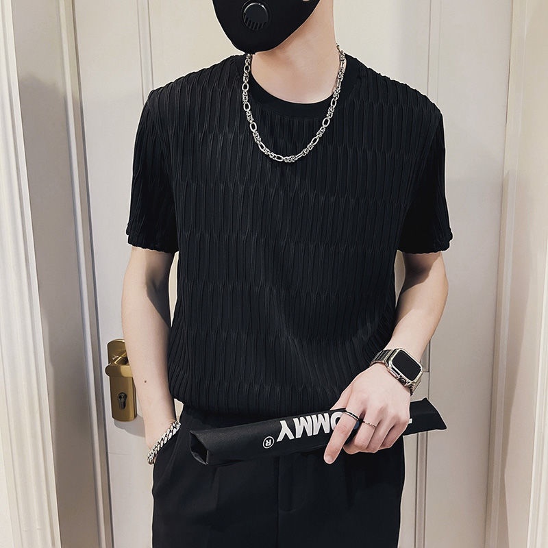 Áo Thun Ngắn Tay Vải Lụa Mát Thời Trang Cao Cấp Cho Nam