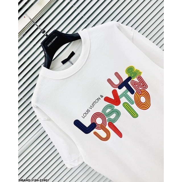 Áo Phông Nam Lv in chữ màu - Áo Thun Lv Hot Tren 2022 thun cotton co giản 4 chiều cao cấp giá rẻ mùa hè