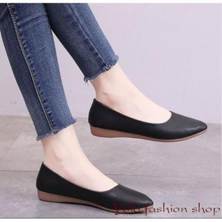 Giày búp bê nữ mũi nhọn da mềm giản dị đế 2cm cực êm chân -Kèm hình thật