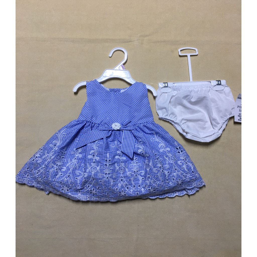 Đầm xòe công chúa bé gái cotton không tay thắt nơ eo 1-1.5 tuổi màu xanh hiệu Rare Editions hàng xách tay mỹ