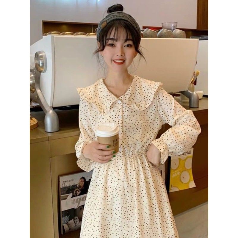 Váy chấm bi dài tay vintage dáng dài ullzang - Có ảnh thật