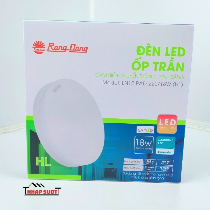 [Chính Hãng] Đèn Ốp Trần Cảm Biến 18W LED Rạng Đông Tràn Viền Sử Dụng Cảm Biến Radar (LN12.RAD)