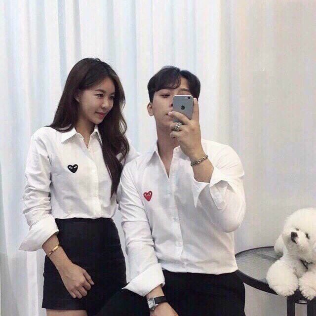 Áo Sơ Mi nam Soái Ca thêu trái tim dài tay cổ bẻ Trắng Đen vải lụa thái co giãn thấm mồ hôi tốt - AQ STORE