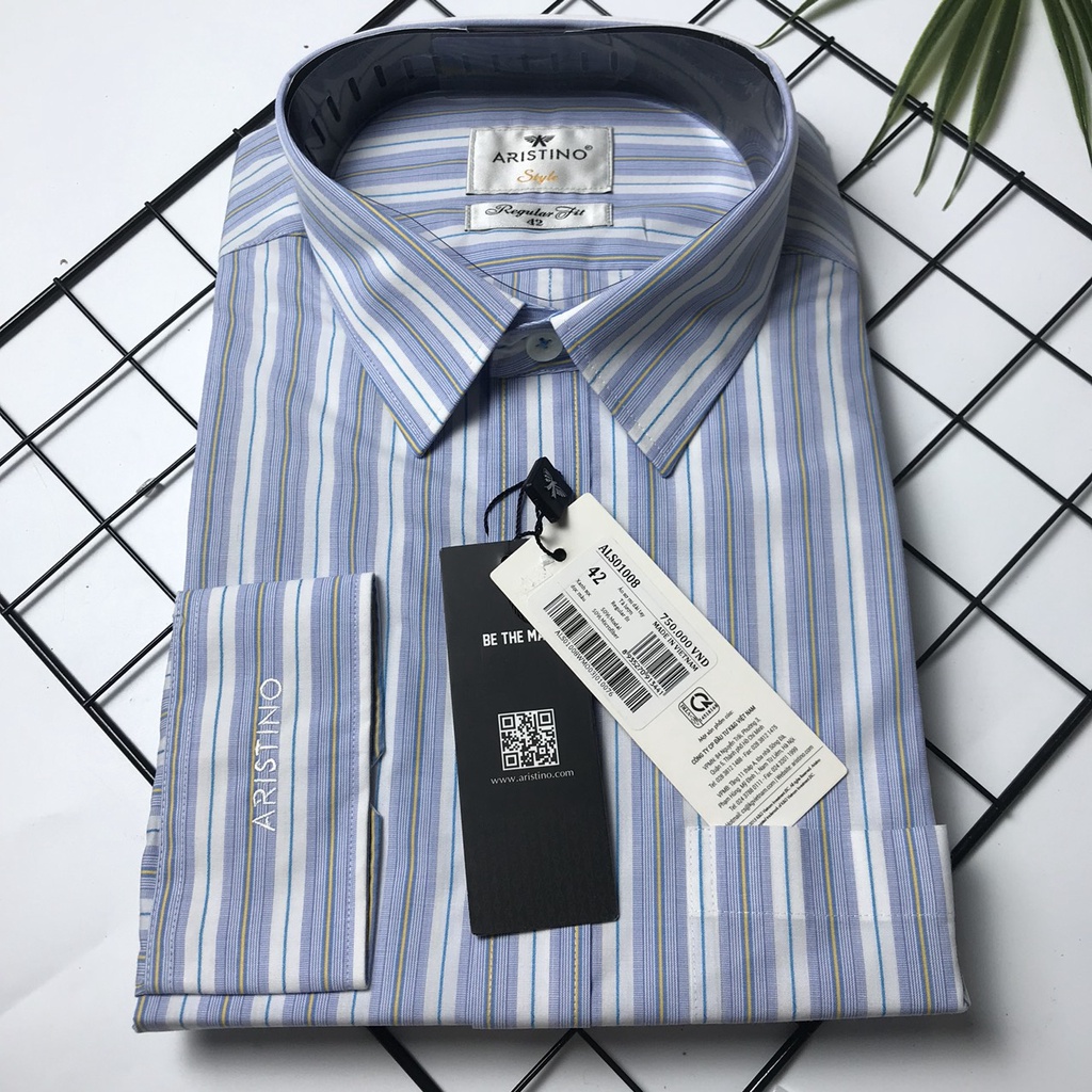 Áo sơ mi dài tay nam Aristino sợi sồi thoáng mát-tà lượn-regular ALS01008