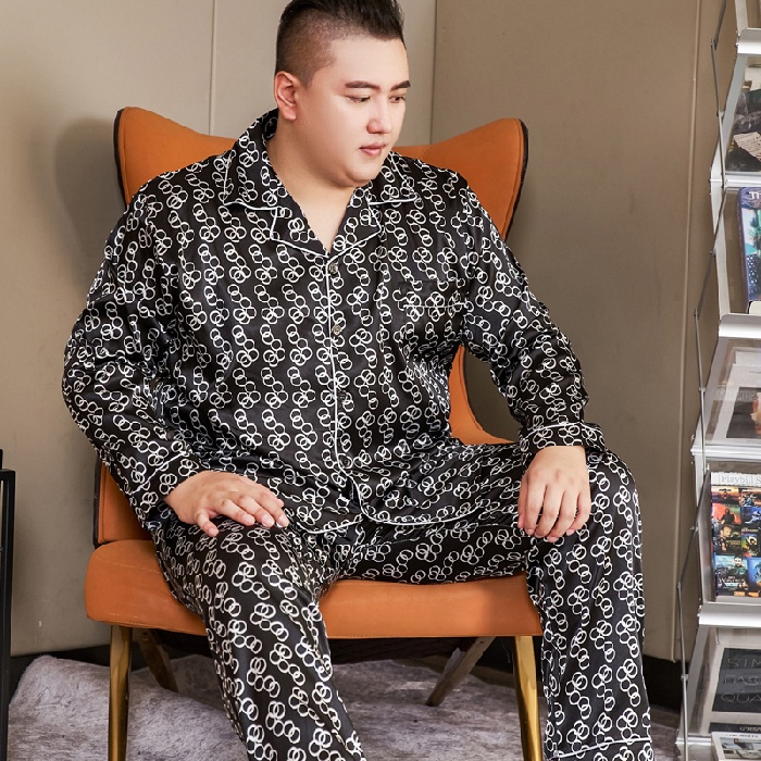 Bộ Đồ Ngủ Tay Dài Vải Lụa Satin Plus Size 3XL-5XL Dành Cho Nam