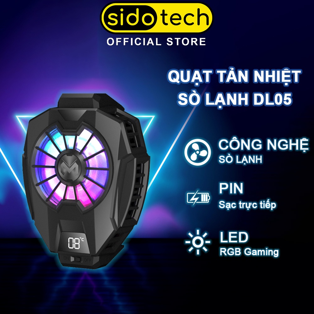 Quạt tản nhiệt điện thoại sò lạnh SIDOTECH MEMO DL05 nhỏ gọn làm mát nhanh LED RGB gaming có màn hình hiển thị nhiệt độ