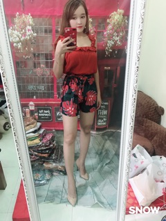 🍒🍒Sét áo crop bèo + quần short hoa