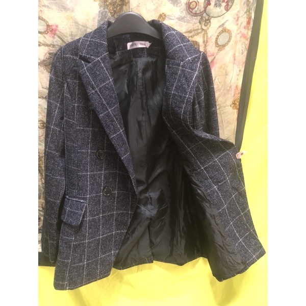 ❣️ Áo khoác Blazer NỮ 6 nút size S xanh Đen sọc caro Dạ Mỏng