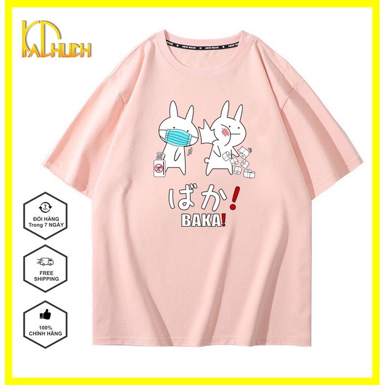 ÁO THUN NAM NỮ UNISEX TAY LỠ FORM RỘNG IN THỎ BAKA DỄ THƯƠNG FREESIZE DƯỚI 75KG