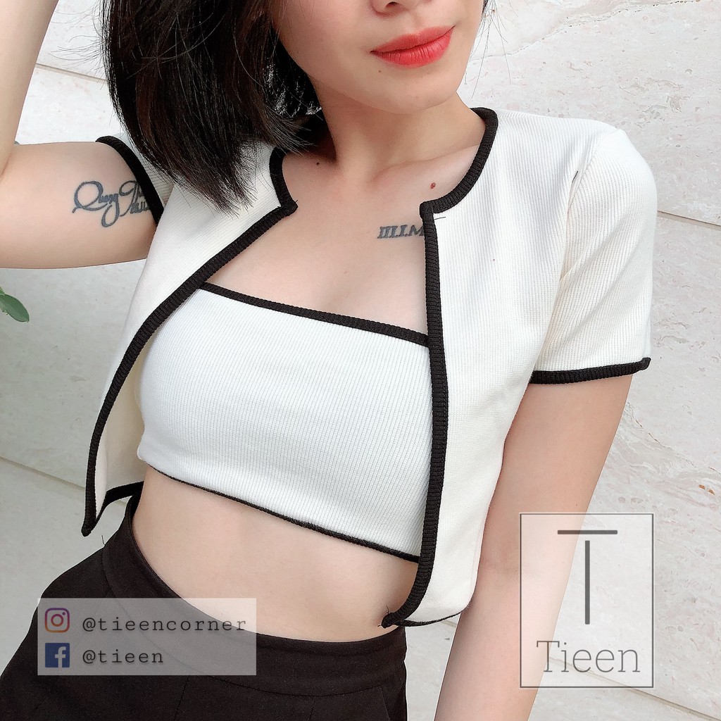 Set áo ống và áo khoác trendy chất thun gân chính phẩm form chuẩn VẢI CHÍNH PHẨM