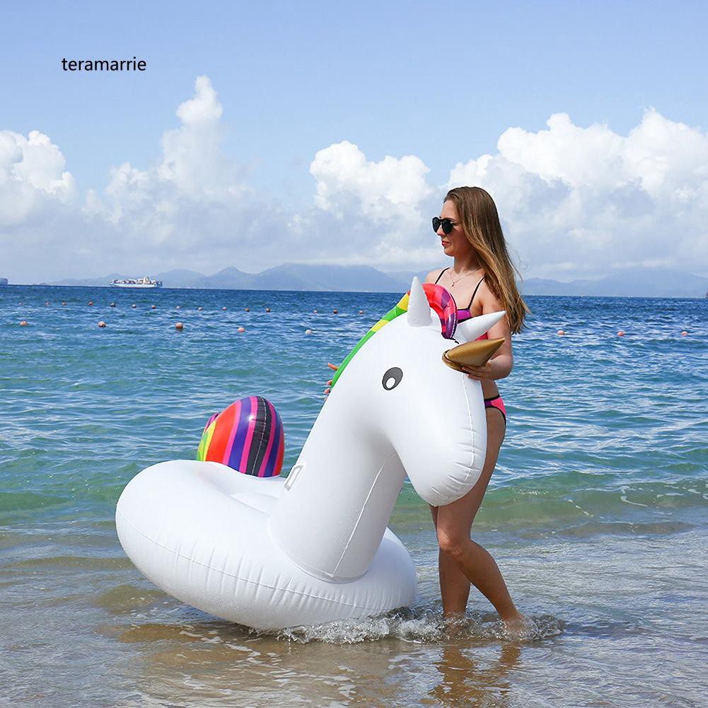 TM♥Inflatable Rainbow Unicorn Water Float Ride-on Swimming Pool Lounger Beach Raft