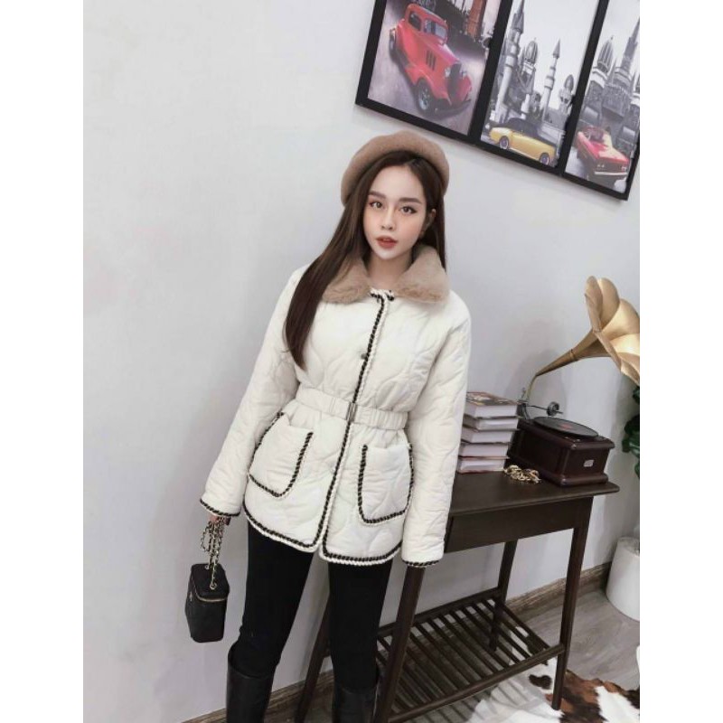 A068 Áo phao nữ, Áo phao trần trám với thiết kế dáng dài chun eo cổ lông phối viền lạ mắt, tone màu cực tây | BigBuy360 - bigbuy360.vn