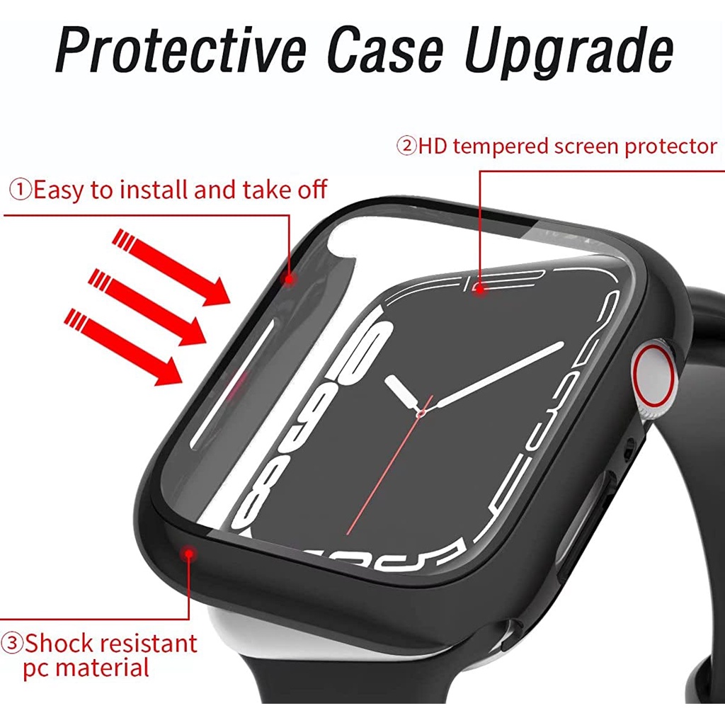 Ốp Bảo Vệ Đồng Hồ Thông Minh Bằng Thép Không Gỉ + Kính Cường Lực Cho Apple Watch 41 / 40 / 38mm 45 / 44 / 42mm Series 8 / 7 / SE / 6 / 5 / 4 / 3 / 2 / 1