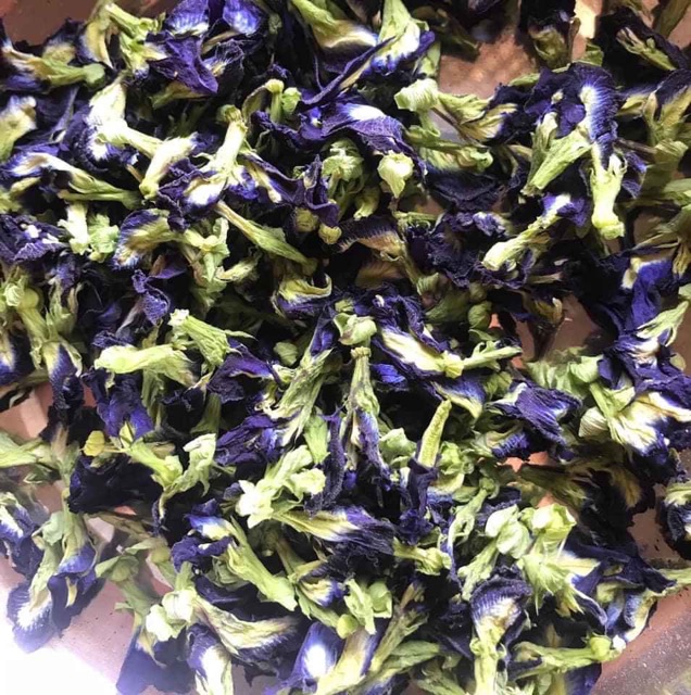 Mưa nên hoa bị vàng cuống, 100gram hoa đậu biếc phơi khô, không chất bảo quản