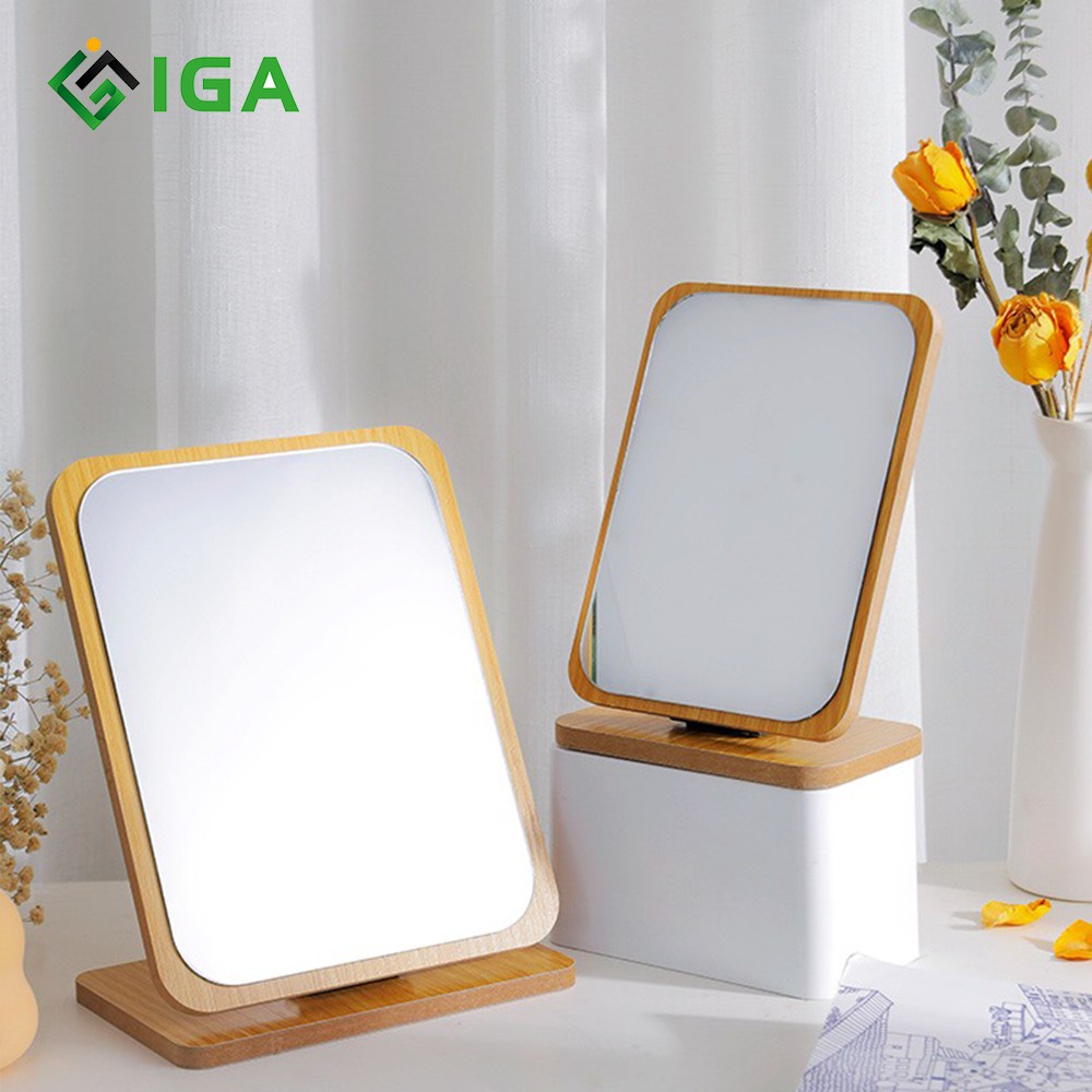 Gương soi để bàn, gương gỗ trang điểm nhỏ gọn tiện lợi decor trang trí bàn kệ - gp120.04