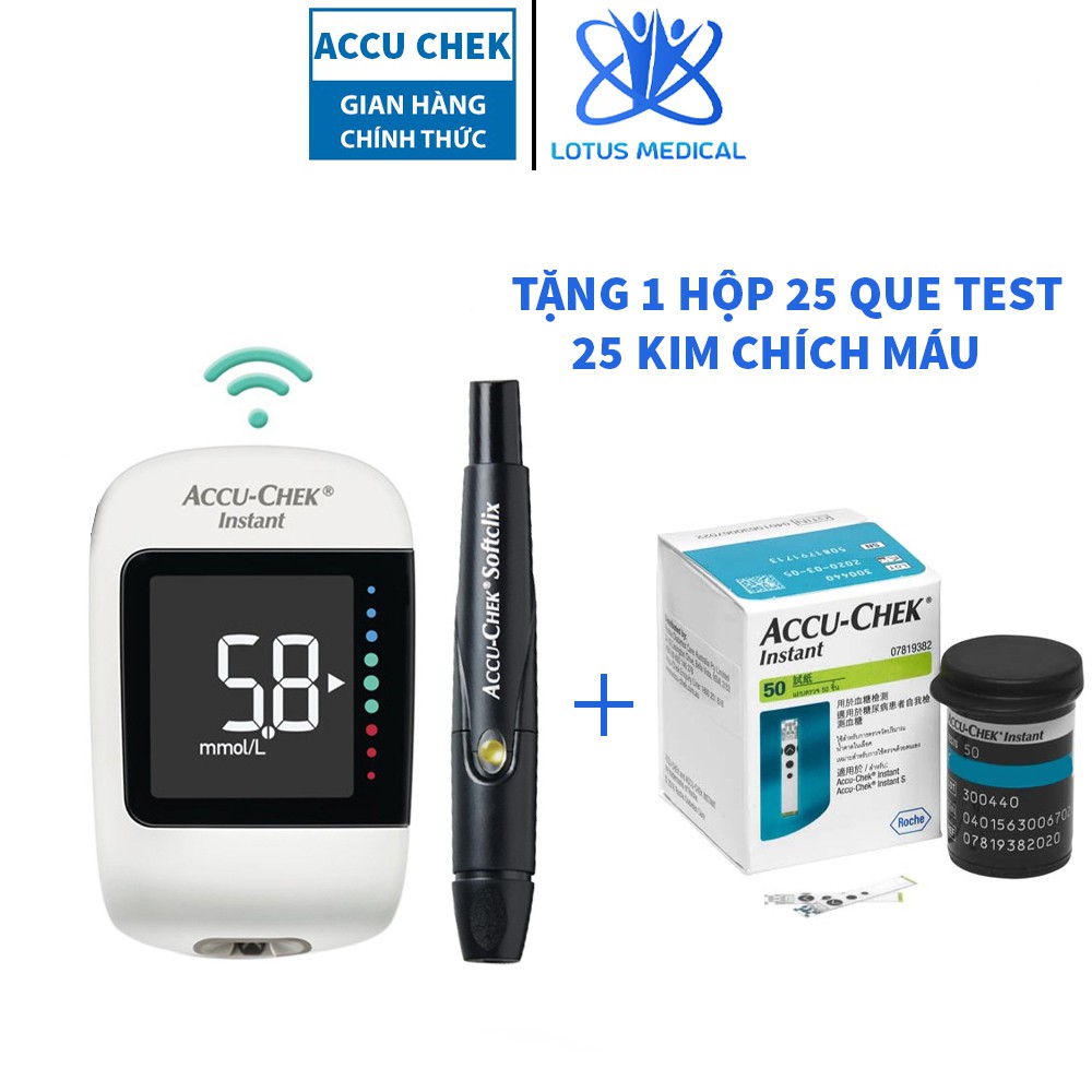 Máy đo đường huyết ACCU CHEK INSTANT - Máy đo tiểu đường tặng kèm 25 que thử và 25 kim chích