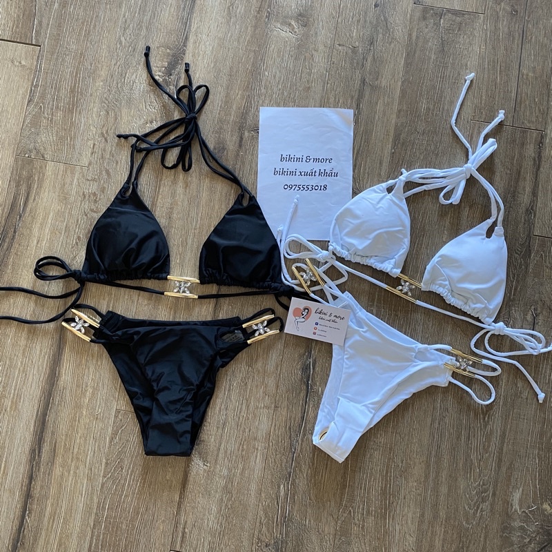 [BKN1360] &lt;ÂU&gt; SET BIKINI ĐEN/TRẮNG/HỒNG NEON MIX ĐÁ CUTOUT HÔNG