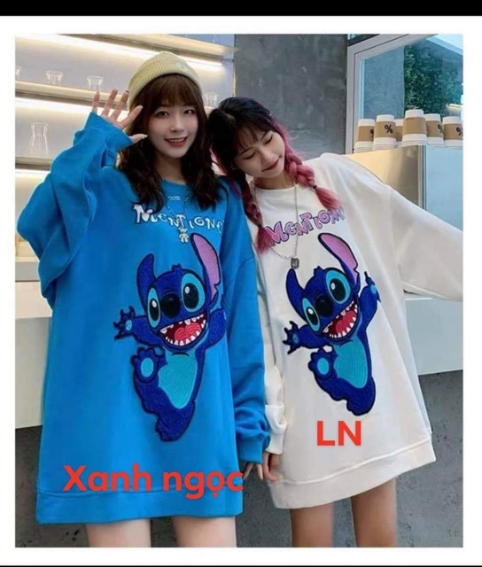 Áo nỉ chuột xanh hồng bo tay LN11