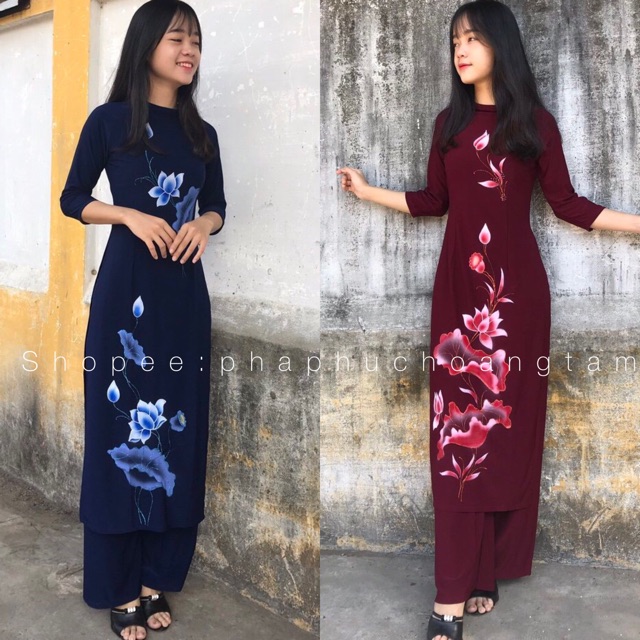 Đồ Lam Đi Chùa # Áo Dài Thun Sen Vẽ GIÁ RẺ VÔ ĐỊCH