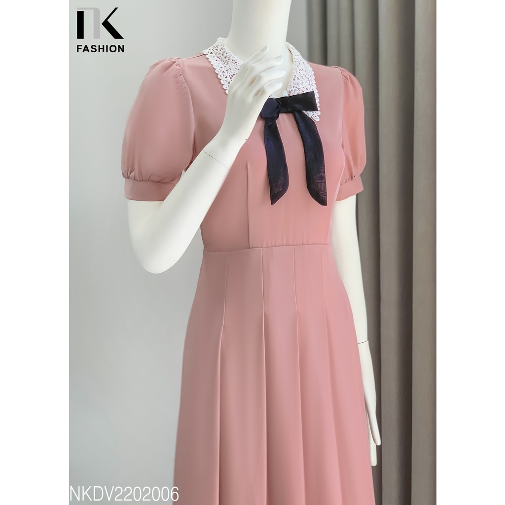 Đầm Xòe Xếp Ly Phối Nơ Cổ NK Fashion Chất Liệu Vải Cao Cấp, Tôn Dáng, Thiết Kế Thanh Lịch, Hiện Đại NKDV2202006