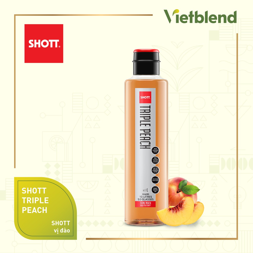 Syrup SHOTT vị Đào chai 1L - Hương vị thật, trái cây thật