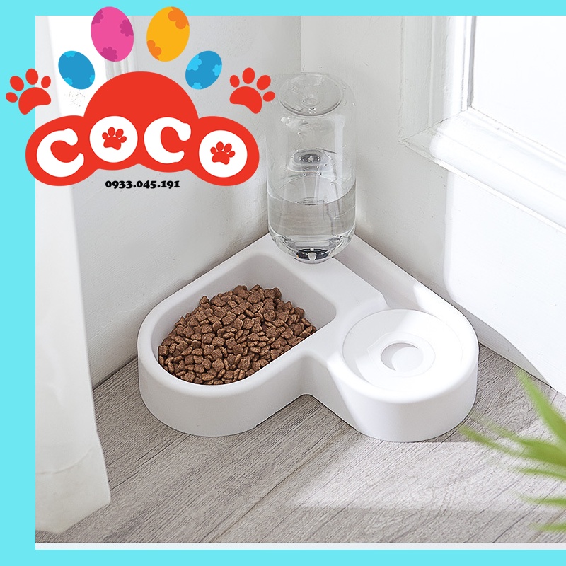 Bát đựng thức ăn chó mèo và bình uống nước tự động - bát ăn chó mèo thú cưng hình trái tim dễ thương để góc tường