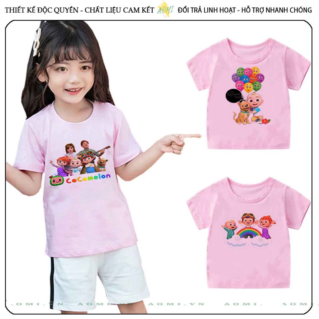 ÁO THUN HOẠT HÌNH cocomelon UNISEX PHÔNG HỒNG TAY NGẮN NAM NỮ GIA ĐÌNH CẶP ĐÔI SIZE TRẺ EM BÉ TRAI GÁI AOMIVN