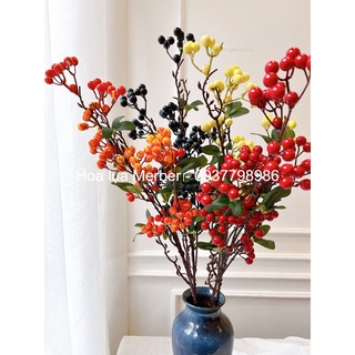 Cành Đào Đông Cherry Giả Cao Cấp Merber (Mơ & Bơ) Loại 12 Nhánh, Có Lá, Cụm Nhánh - Cánh Khô Decor Trang Trí Nhà