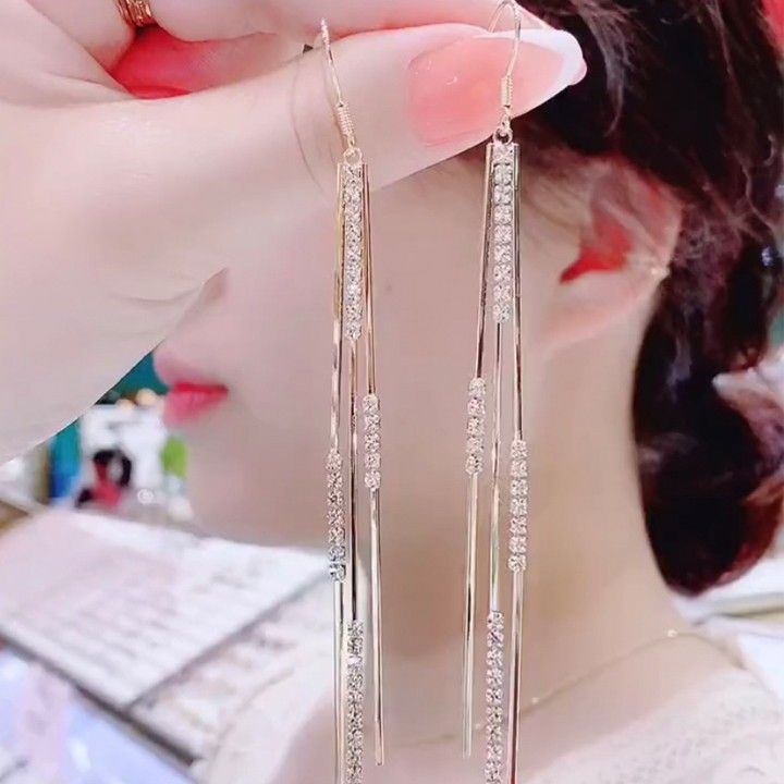 Bông tai nữ, Khuyên tai tua rua dáng dài phong cách Hàn Quốc cho nữ -B14