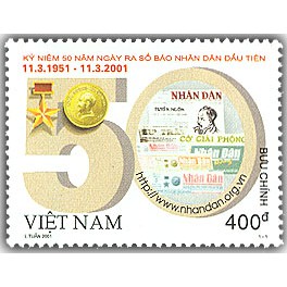 Tem sưu tập MS 856 Tem Việt Nam Kỷ niệm 50 năm ngày ra số báo Nhân Dân đầu tiên 11-3-1951 - 11-3- 2001