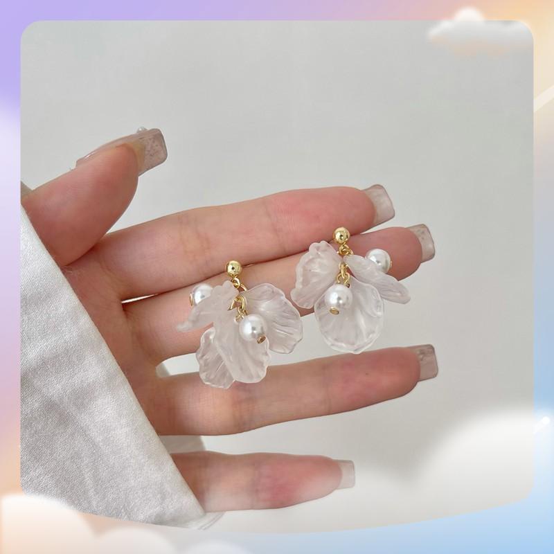 Bông tai cánh hoa Hàn Quốc ngọc trai nhân tạo đơn giản ngọt ngào cổ điển mạ bạc S925 [3.11]