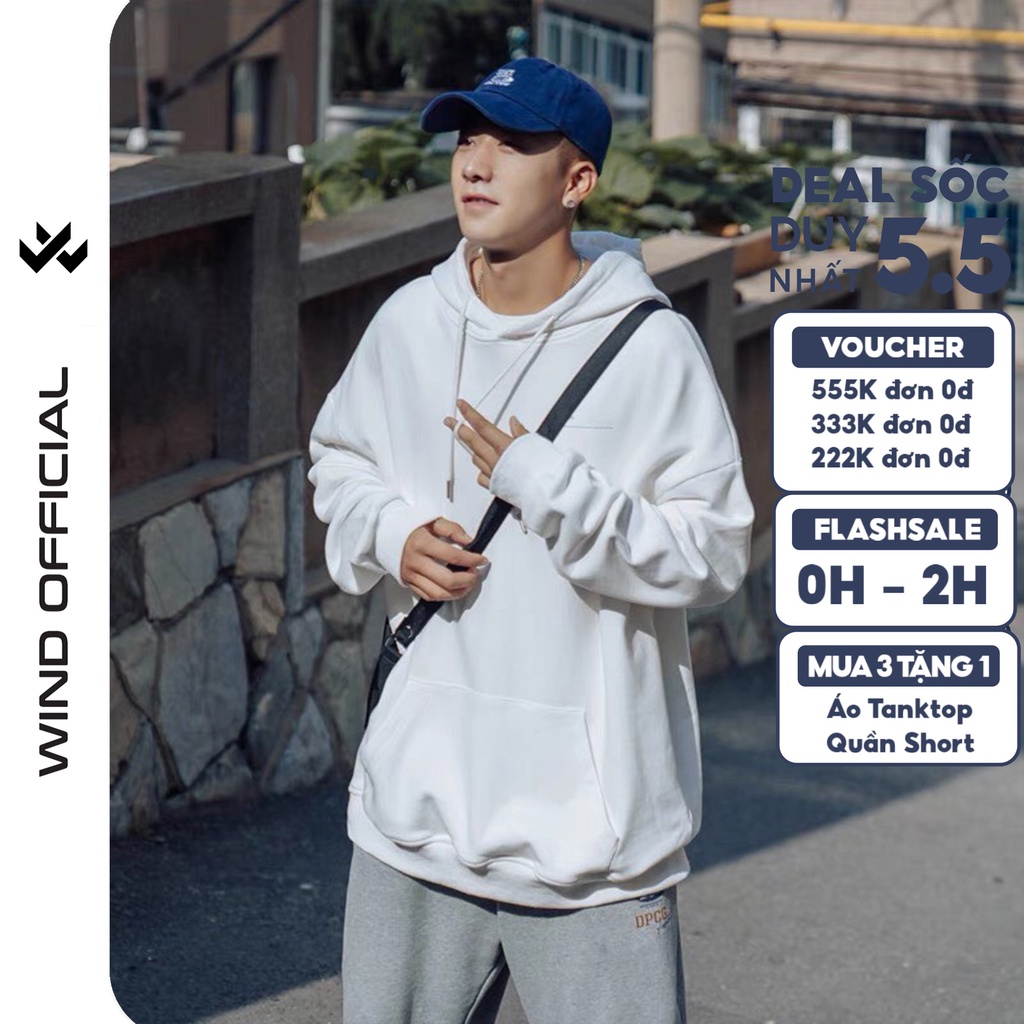 Áo hoodie unisex WIIS form rộng nỉ nam nữ Trơn HD21 thời trang thu đông oversize