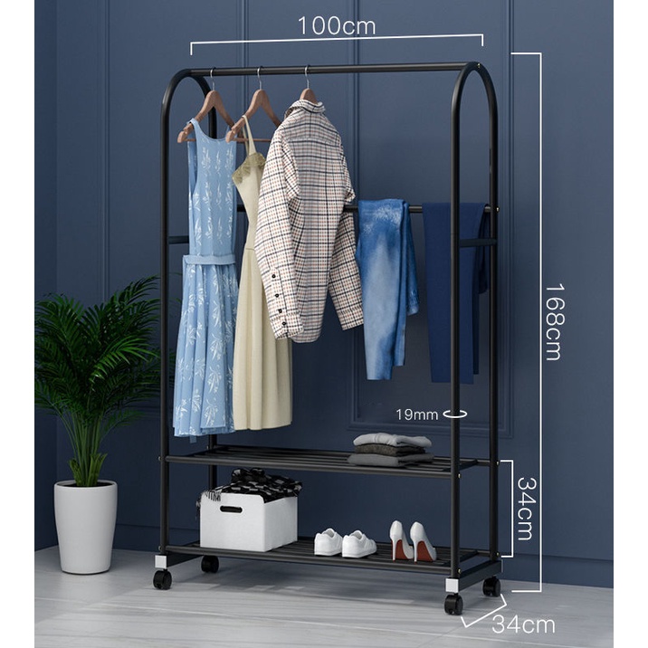 Giá treo quần áo cho shop hoặc gia đình khung thép phun sơn tĩnh điện, cao 168x100x34cm