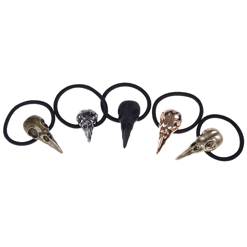 [finefinebubble 0609] Pop Halloween Silver Bird Skull Hair Tie Plague Doctor Crow Raven Cool Elastic Band