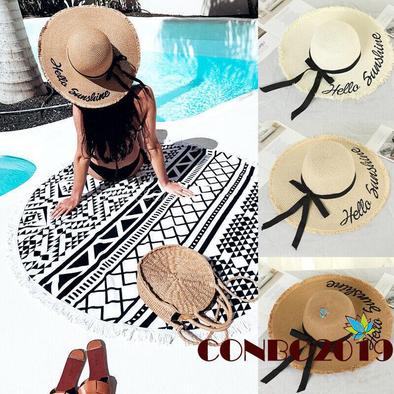 Nón cói rộng vành có in chữ thời trang cho nữ