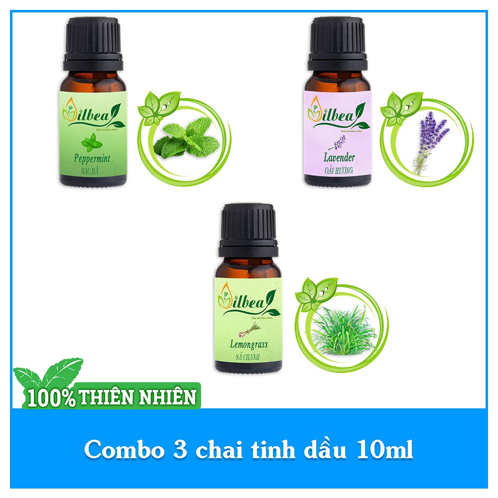 Combo 3 Tinh dầu oải hương, sả chanh, bạc hà 10ml