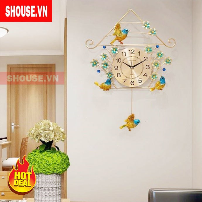 Đồng hồ treo tường chim én vàng SHOUSE A32 máy quartz kim trôi không gây tiếng động