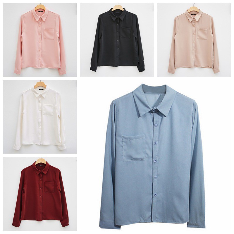 Áo sơ mi tay dài phối nút thiết kế dáng rộng cho nữ