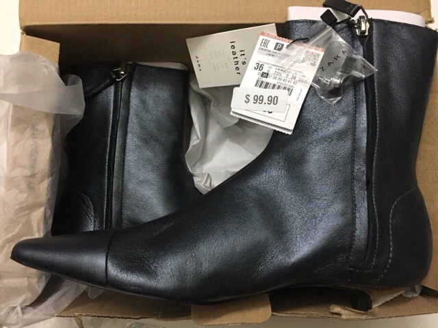 Giày Zara - Zara flat leather ankle boots