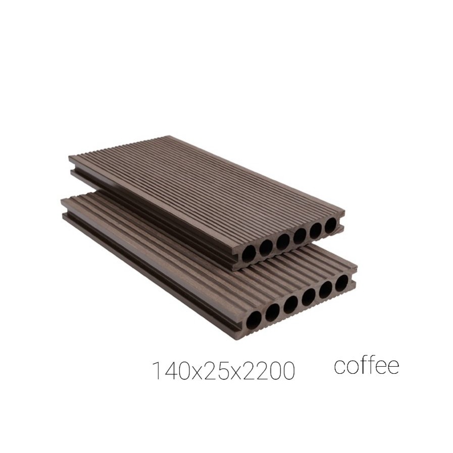Thanh sàn gỗ nhựa dài 2,2cm, 6 lỗ tròn kích thước rộng 14cm, dày 2.5cm, dùng ngoài trời (vận chuyển cắt 1.1m