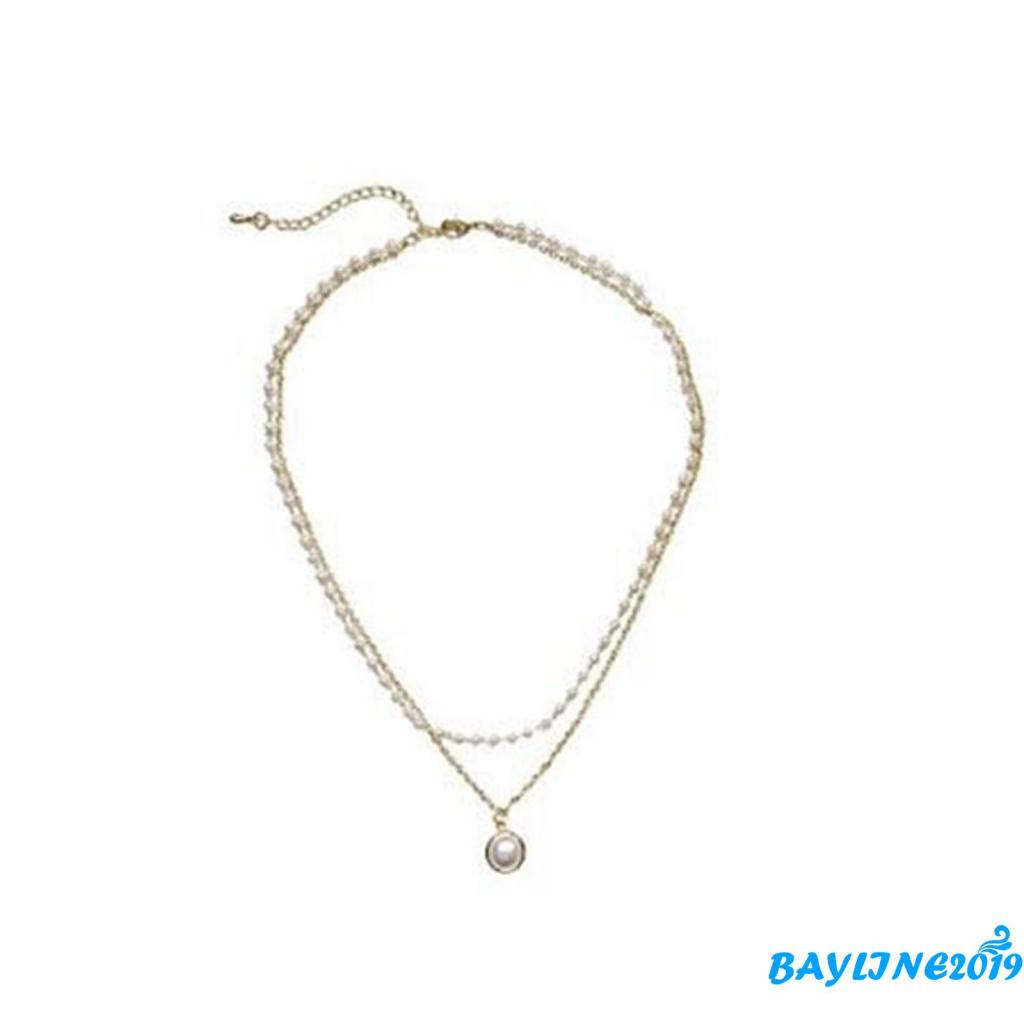 Vòng cổ hợp kim hai lớp đính ngọc trai nhân tạo thời trang