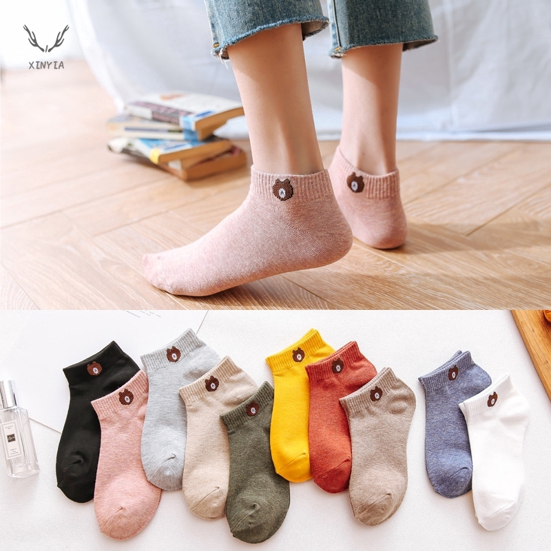 Đôi vớ cotton in họa tiết gấu dễ thương thoải mái