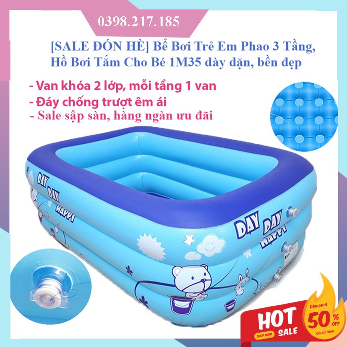 Bể Bơi Trẻ Em Phao 3 Tầng, Hồ Bơi Tắm Cho Bé 1M35 dày dặn, bền đẹp - TẶNG KÈM BƠM CHÂN