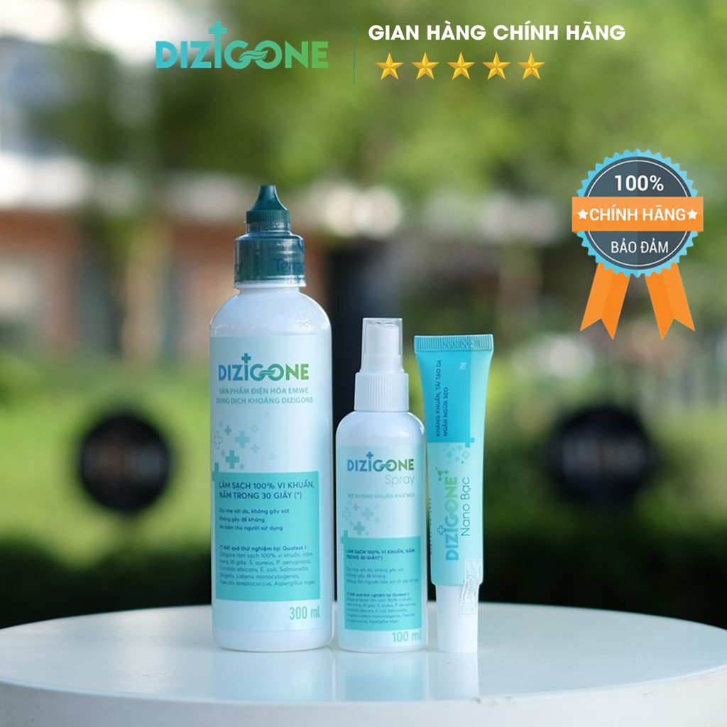 [COMBO 3]  dung dịch kháng khuẩn DIZIGONE 300ML, xịt DIZIGONE SPRAY 100ML và 1 kem bôi DIZIGONE nano bạc