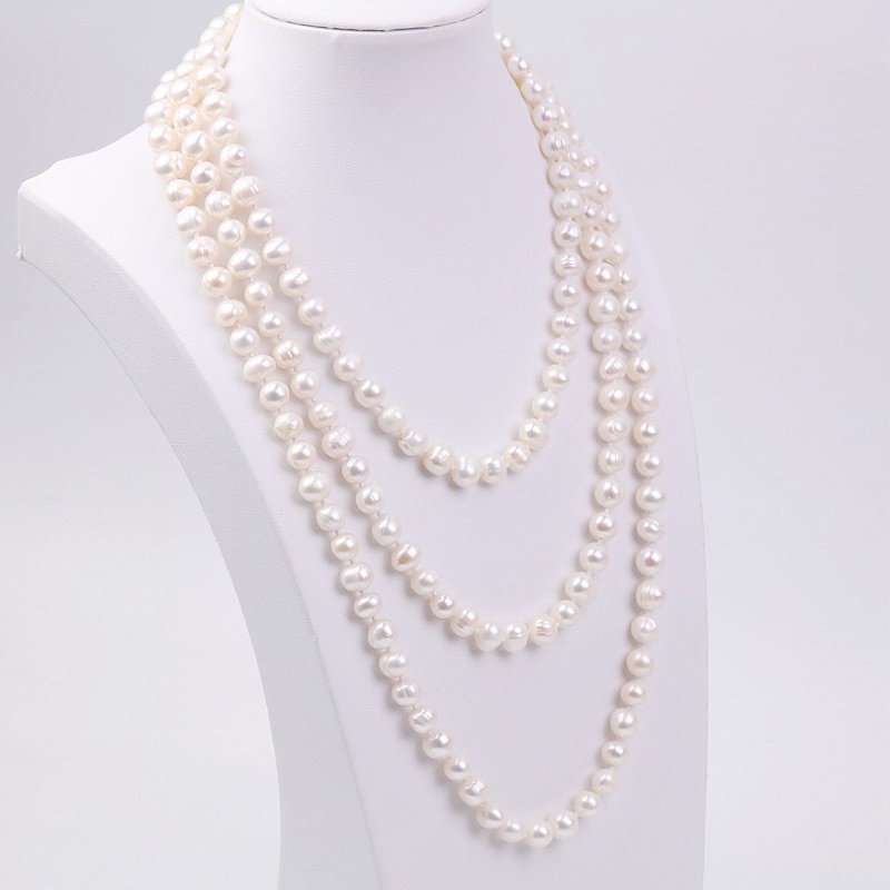 Chuỗi đeo cổ 3 tầng hạt vân size 8ly dài 180cm