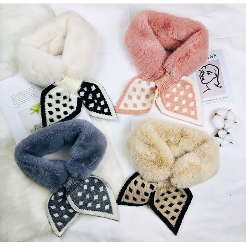 Khăn Choàng Cổ Chất Liệu Lông Ấm Áp Họa Tiết Chấm Bi